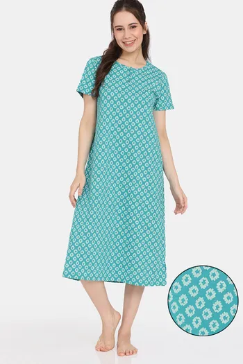 Buy Rosaline Serenity Knit Cotton Mid Length Nightdress - Viridian Green